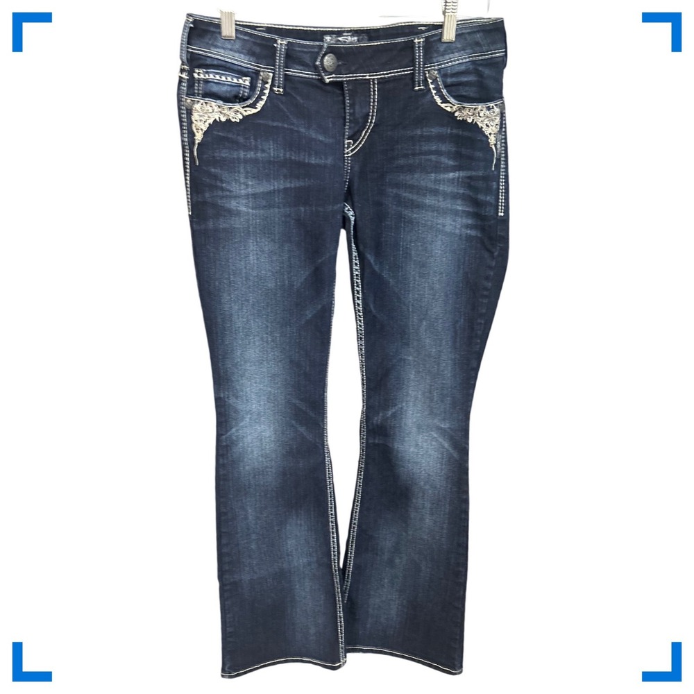Silver‎ Jeans Co Tuesday Bootcut Jeans Dark Wash Embroidered Bling Low Rise